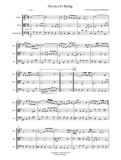 Air on a G String for String Trio (Arr. D.Burndrett) - JS Bach (String Ensemble)