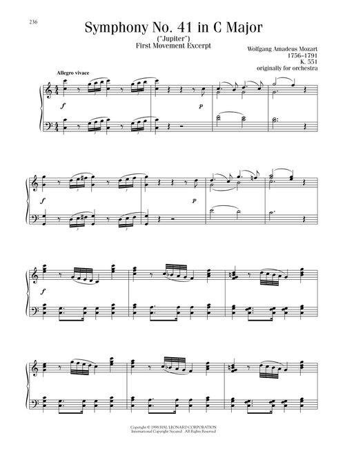 Symphony No. 41 In C Major ("Jupiter"), First Movement Excerpt - Wolfgang Amadeus Mozart (Piano Solo)