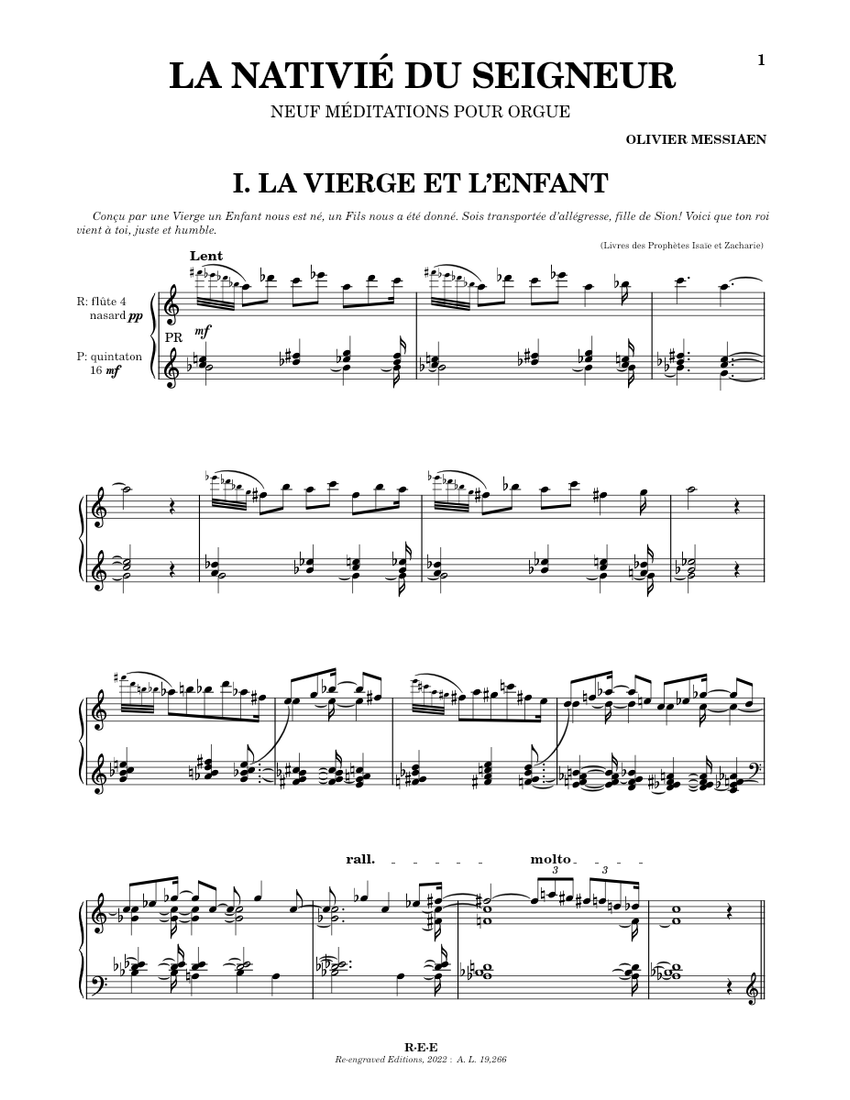 メシアン　主の降誕　全曲版　楽譜　Nativité La Nativité du Seigneur, Neuf Méditations pour Orgue, No. 1 La
