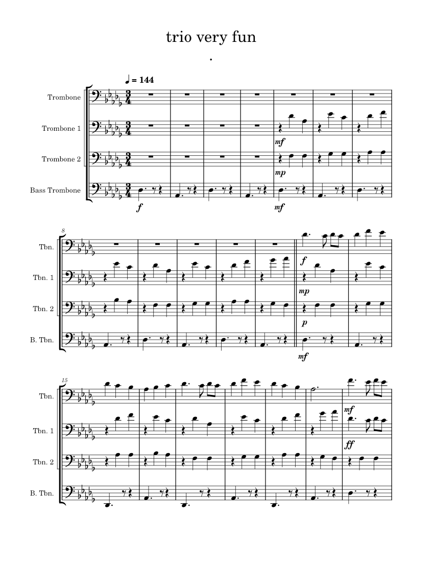 trio very fun . Sheet Music for Trombone, Trombone bass (Mixed Quartet ...
