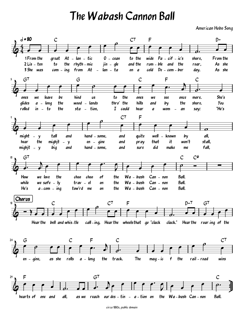 The Wabash Cannon Ball (Lead sheet with lyrics ) Sheet music for Piano