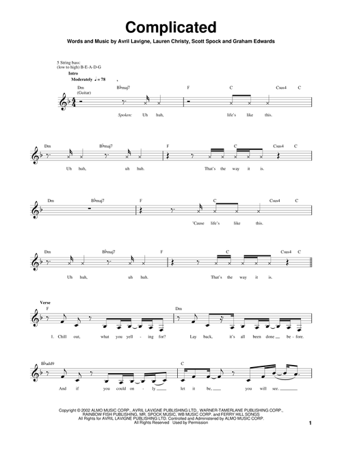 Complicated - Avril Lavigne (Bass Tab)