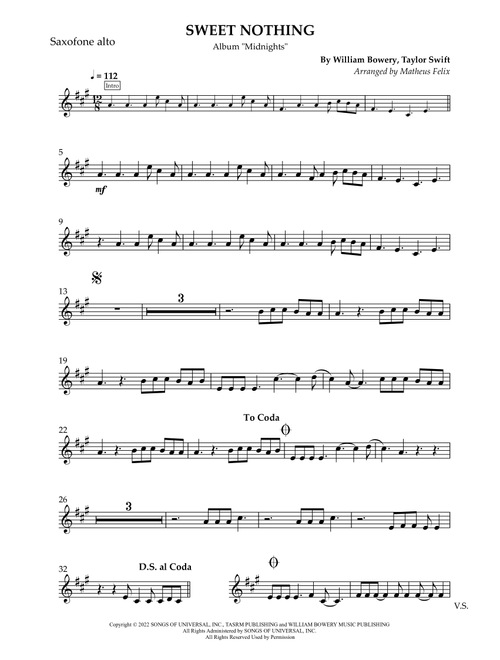 Sweet Nothing (Arr. Matheus Felix) - Taylor Swift (Alto Sax Solo)