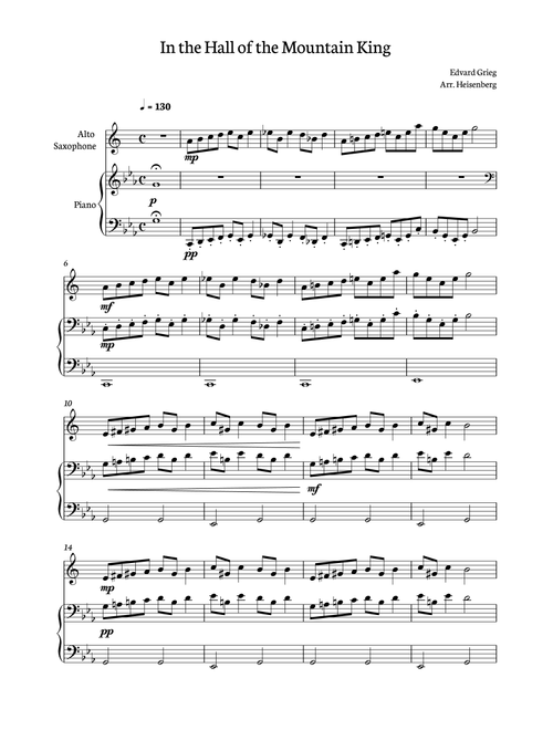 In The Hall of the Mountain King for Alto Sax (Arr. Heisenberg) - Edvard Grieg (Alto Sax and Piano)