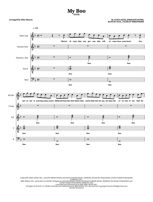 My Boo (Arr. Deke Sharon) - Usher & Alicia Keys (Choral, SATB)