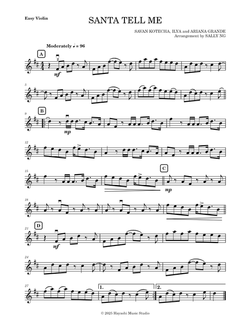 Santa Tell Me – Savan Kotecha, ILYA, and Ariana Grande (easy violin arr. SN)