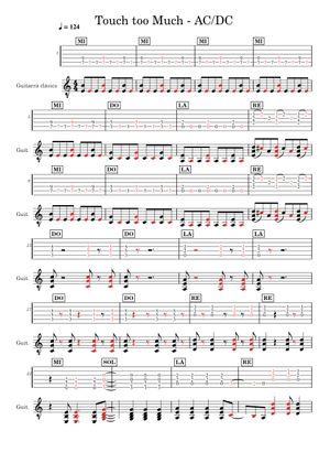 Touch too much – AC/DC Sheet Music and Tab with Chords for Piano