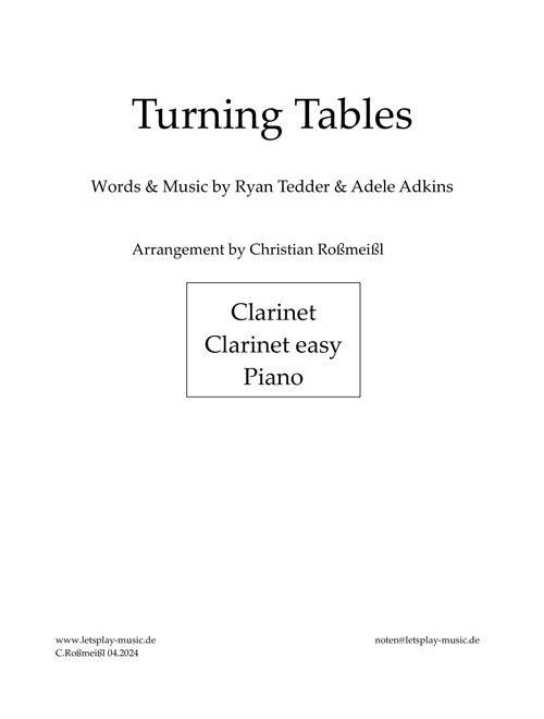 Turning Tables (Arr. Christian Roßmeißl) - Adele (Clarinet and Piano)