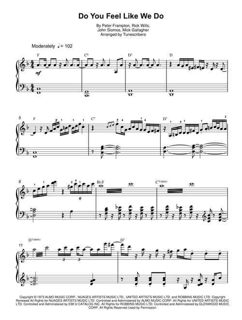 Do You Feel Like We Do (Arr. Tunescribers) - Peter Frampton, John Siomos, Mick Gallagher (Piano Vocal)