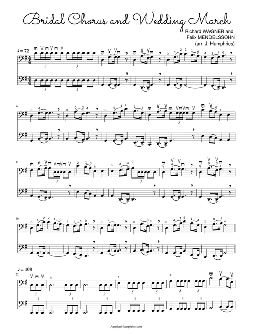 Wagner BRIDAL CHORUS and Mendelssohn WEDDING MARCH Easy Cello Duet Score