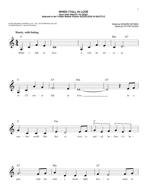 When I Fall In Love - Nat King Cole (Easy Lead Sheet - Fake Book)