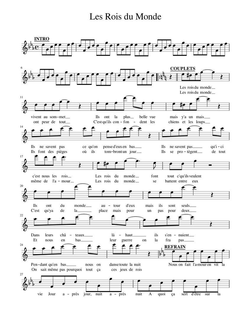 Les Rois Du Monde Paroles Et Accords Les Rois du Monde - piano tutorial