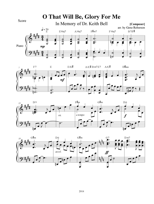 O That Will Be, Glory for Me (Arr. Gene Roberson) - Charles Gabriel (Piano Solo)