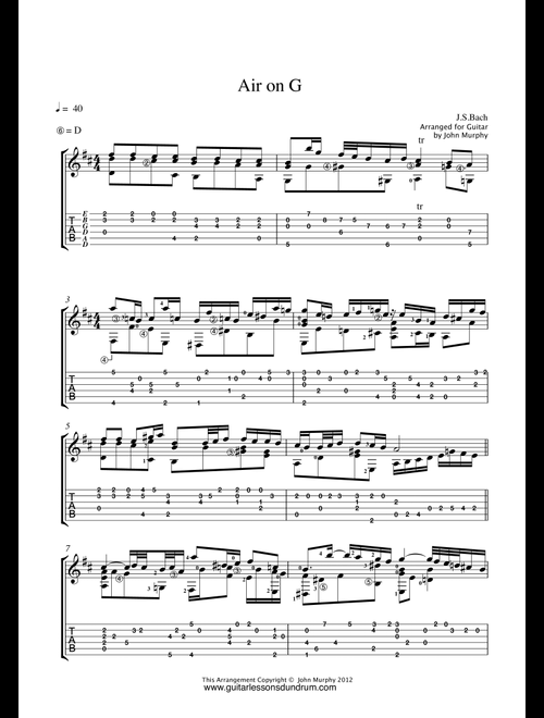 Air On a G String (Arr. John Murphy) - J.S. Bach (Guitar Tab)