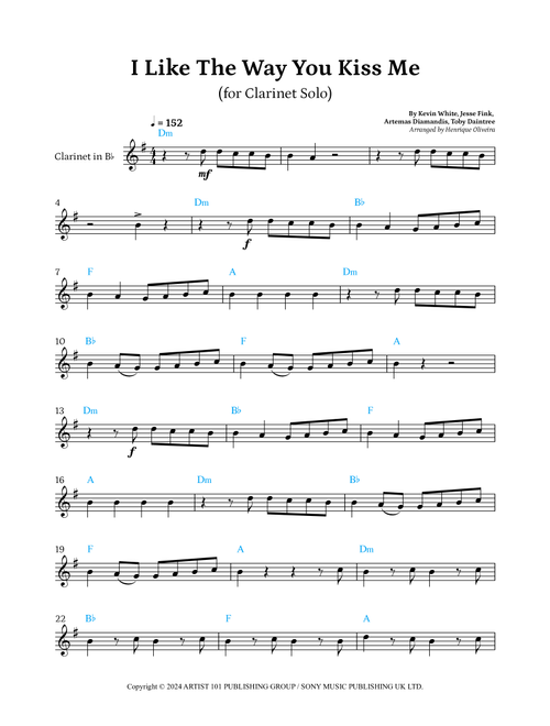 I Like The Way You Kiss Me (Arr. Henrique Oliveira) - Artemas (Clarinet Solo)
