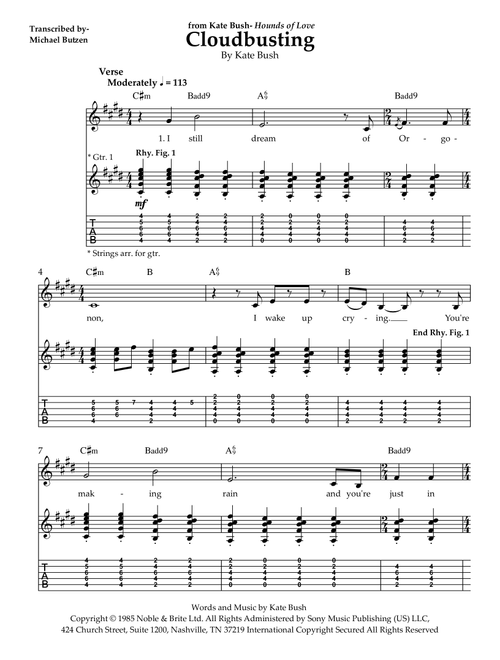 Cloudbusting (Arr. Transcriber- Michael Butzen) - Kate Bush (Guitar Tab with Voice)