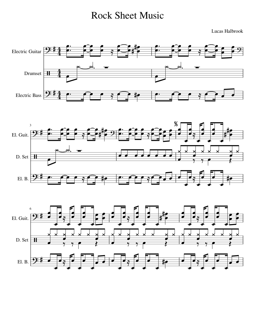 Rock Sheet Music (For a Starting Rock Band Template) Sheet