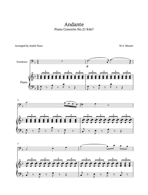 Piano Concerto No.21 Andante (Arr. André Nusa) - WA Mozart (Trombone and Piano)