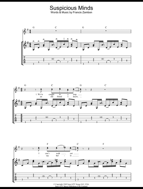 Suspicious Minds - Elvis Presley (Guitar Tab)