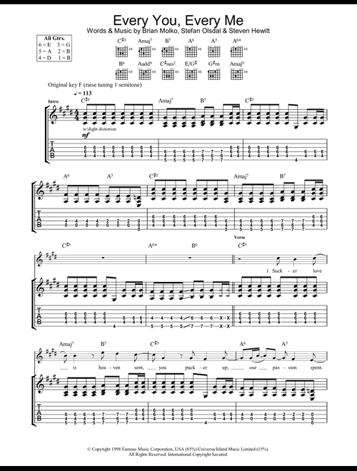 Every You Every Me - Placebo (Guitar Tab)