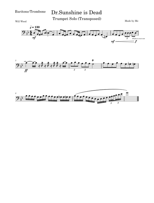 Dr Sunshine Is Dead – Will Wood and the Tapeworms Trumpet Solo (Transposed Trombone/Baritone)