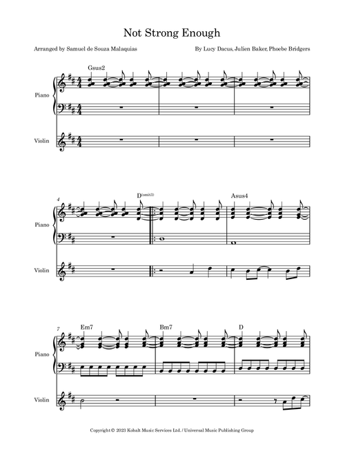 Not Strong Enough (Arr. SAMUEL DE SOUZA MALAQUIAS) - Boygenius (Violin and Piano)
