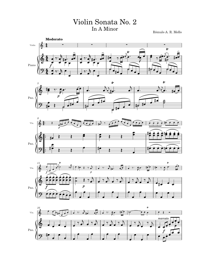 Violin Sonata No. 2 in A Minor Sheet Music for Piano, Violin (Mixed ...