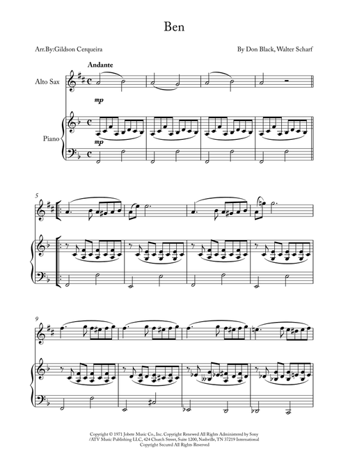 Ben (Arr. Gildson Cerqueira) - Michael Jackson (Alto Sax and Piano)