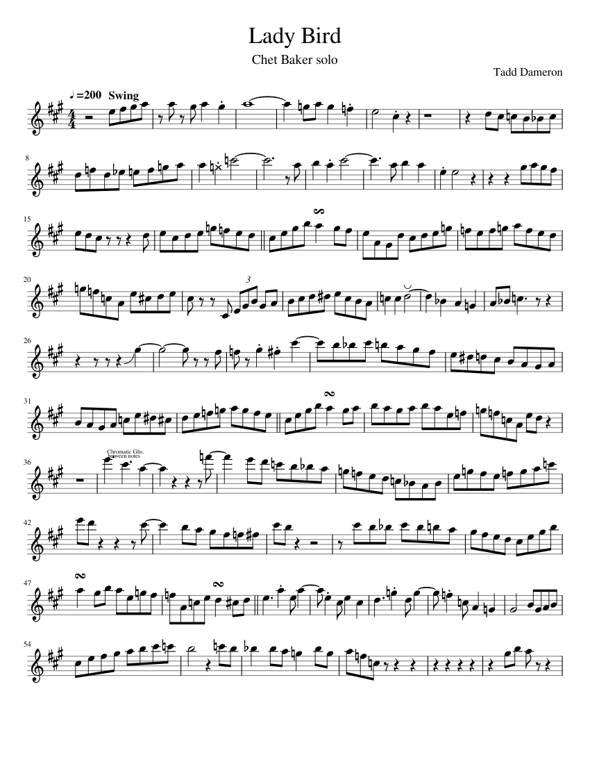 Lady Bird Chet Baker Solo Sheet music for Saxophone alto Solo Musescore