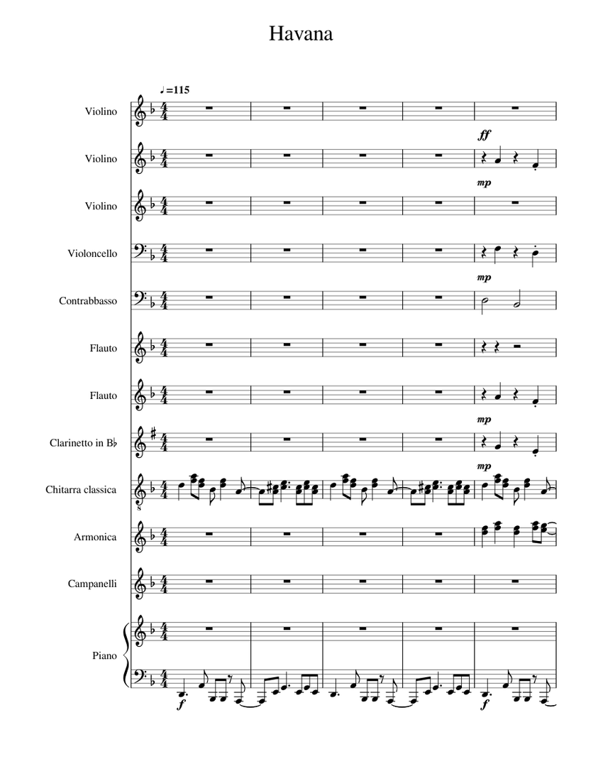 Havana Sheet music for Piano, Flute, Clarinet in b-flat, Contrabass ...
