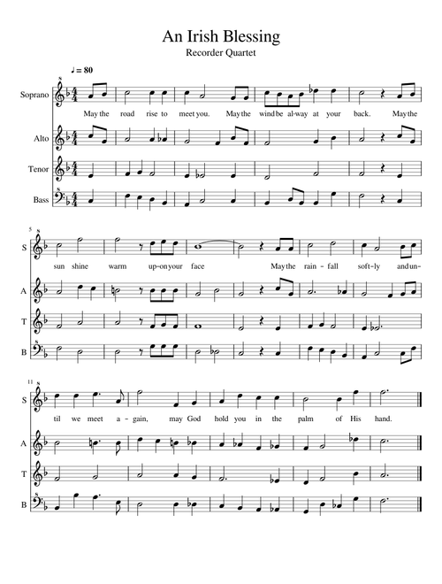 An Irish Blessing - Recorder Quartet