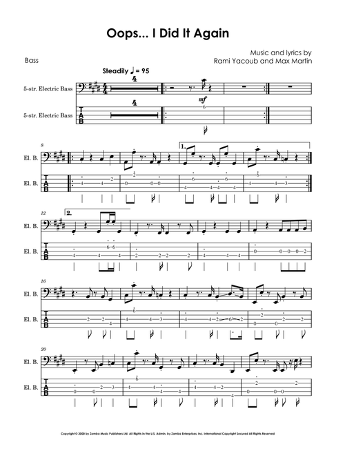 Oops!...i Did It Again (Arr. David Lartey) - Britney Spears (Bass Tab)