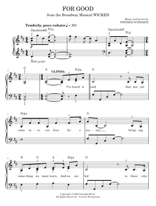For Good (from Wicked) - Stephen Schwartz, Wicked Musical (Easy Piano)