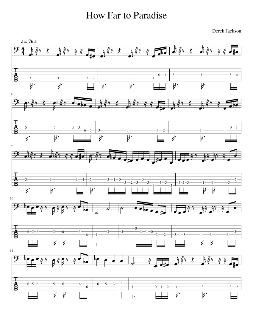How Far to Paradise (Bass Tab) Sheet music for Bass guitar (Solo