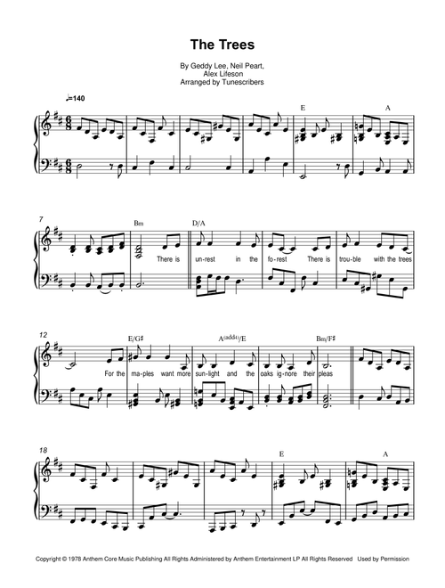 The Trees (Arr. Tunescribers) - Geddy Lee, Alex Lifeson, Neil Peart (Piano Solo)