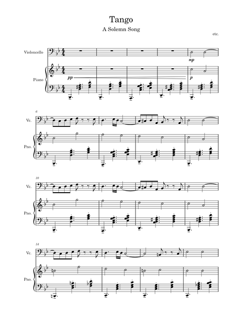 Tango in G minor for Solo Cello and Piano