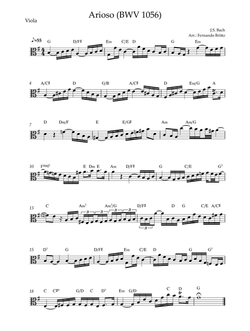 Arioso (J.S. Bach - BWV 1056) for Viola Solo with Chords (Arr. Fernando Britto) - JS Bach (Viola Solo)