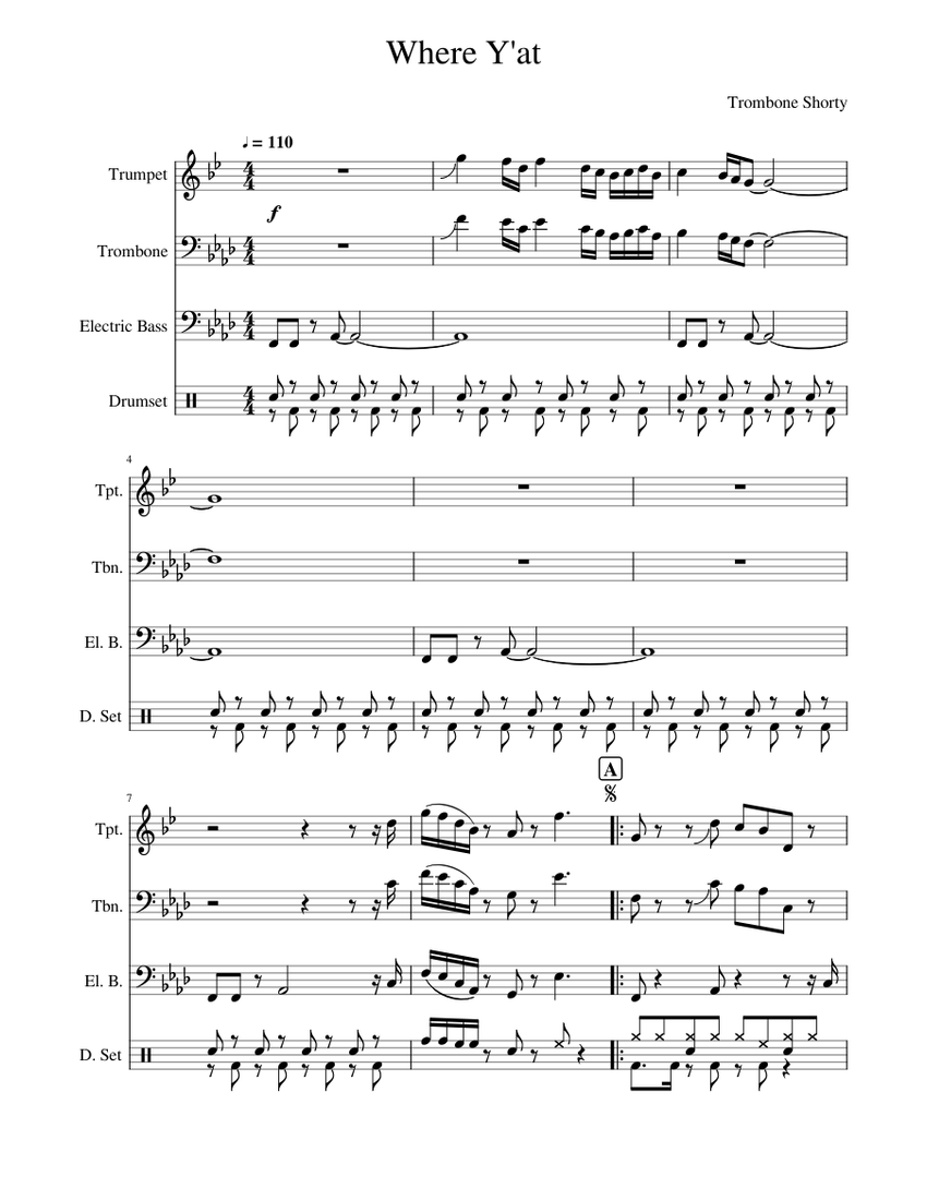 Where Y at Trombone Shorty Sheet music for Trombone, Bass guitar