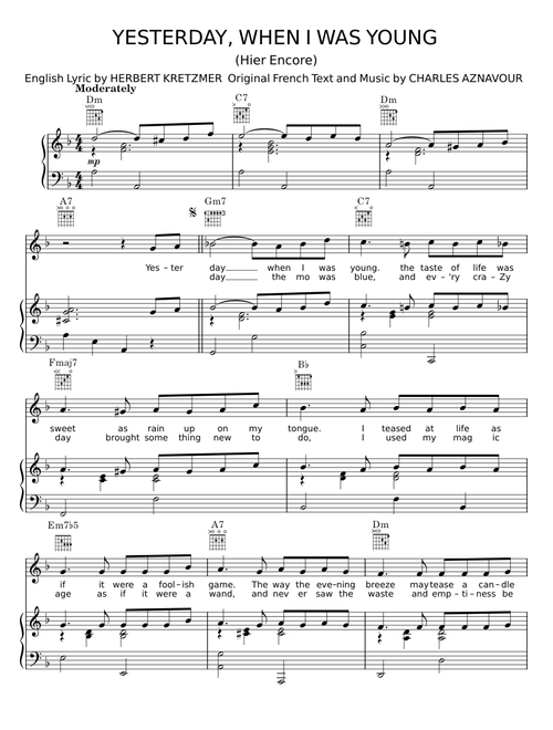 Yesterday, When I Was Young - Charles Aznavour
