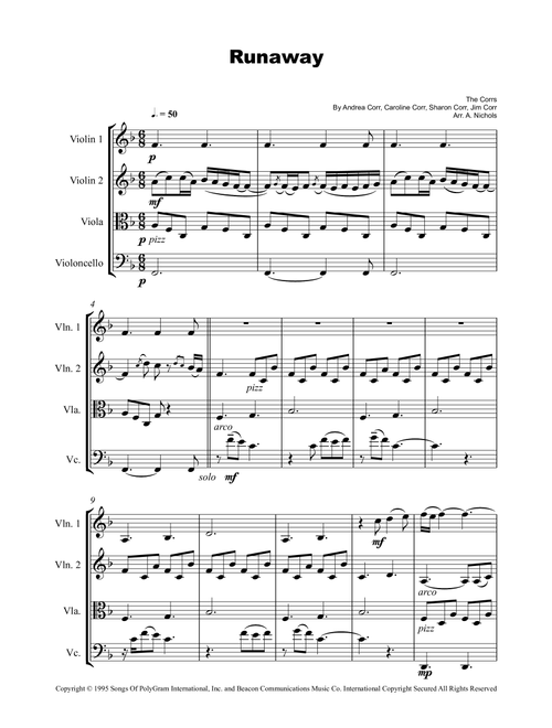 Runaway (Arr. A. Nichols) - The Corrs (String Quartet)