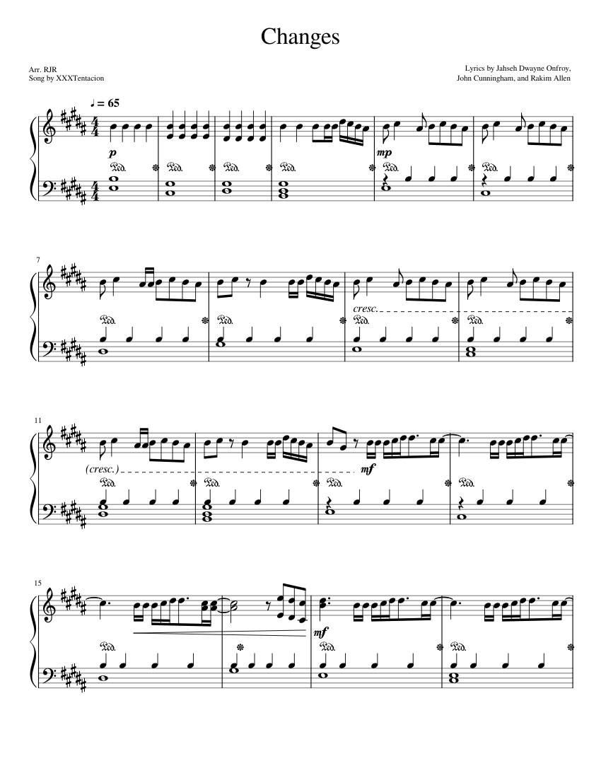 Changes by XXXTentacion Piano Sheet music for Piano Solo Musescore