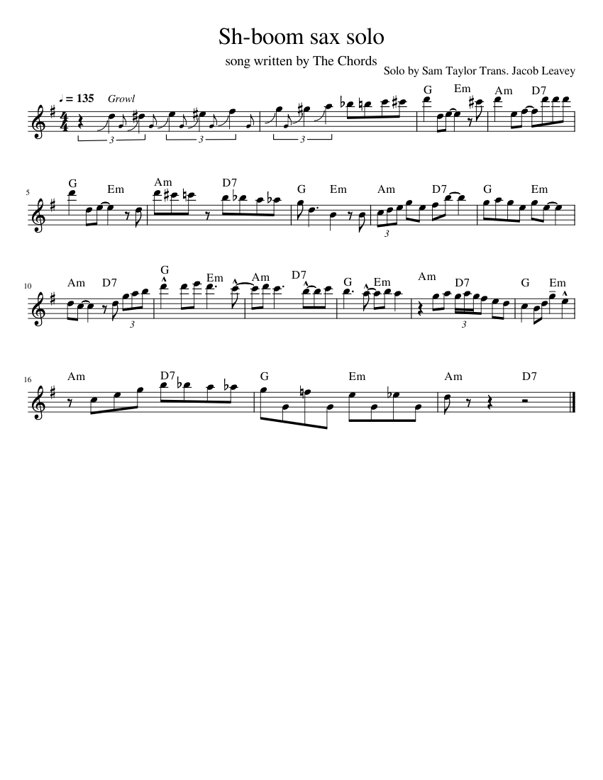 Sh boom sax solo Sheet music for Saxophone tenor Solo Musescore