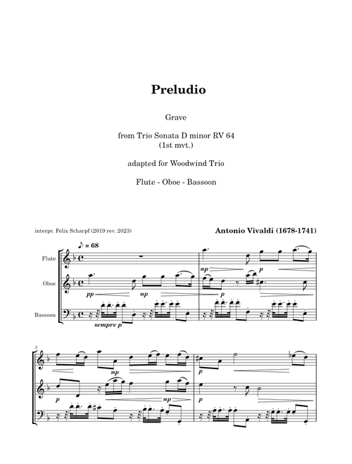 Preludio - Grave - Antonio Vivaldi (RV 64) adapted for Flute, Oboe, Bassoon