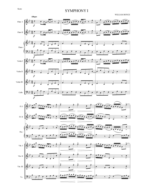 William Boyce – Symphony No. 1 (Easy String Quartet + Flute 1, 2 + Piano) (Arr. Bella Kim) (Small Ensemble)