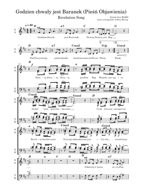 Godzien chwały jest Baranek SATB (Pieśń Objawienia) – Jennie Lee Riddle