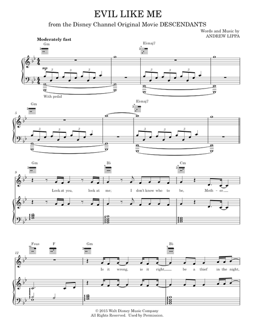 Evil Like Me (from Disney's Descendants) - Andrew Lippa (Piano-Vocal-Guitar)