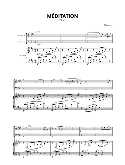 Jules Massenet - Thaïs Meditation (for Clarinet, Trombone and Piano) (Arr. Cadenza Editions) (Instrumental Duet and Piano)