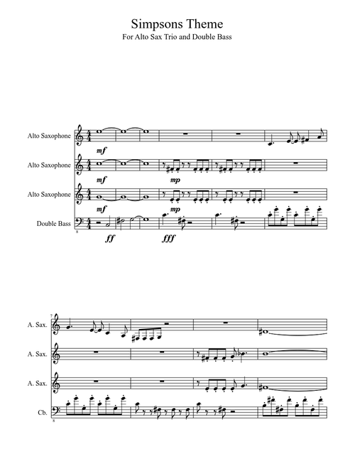 The Simpsons: arranged for alto sax trio and double bass
