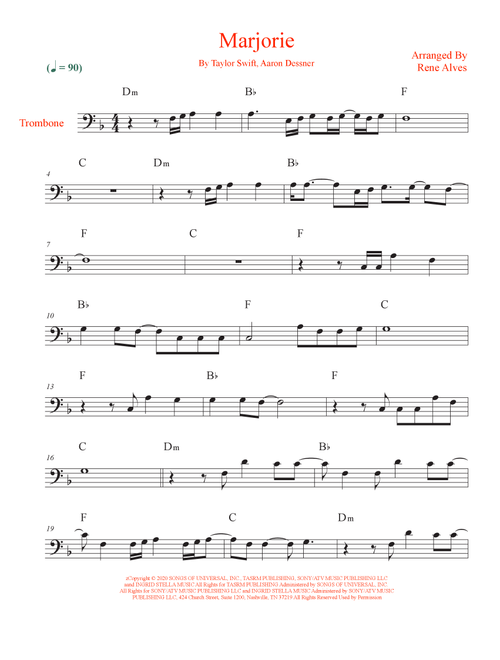 Marjorie (Arr. Rene Alves) - Taylor Swift (Trombone Solo)