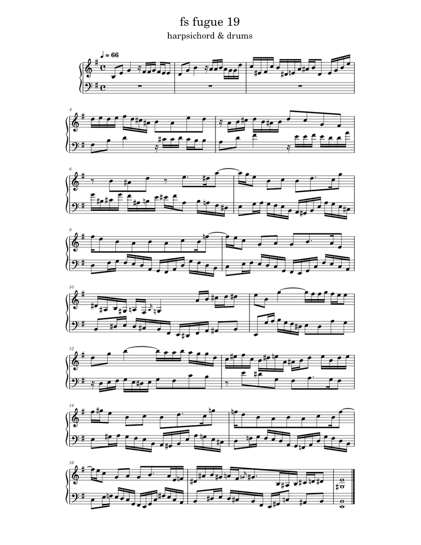 fugue 19 • harpsichord & drums Sheet music for Harpsichord (Solo
